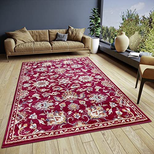 Hanse Home Caracci Alfombra Oriental – Alfombra clásica densamente Tejida con Adornos y Motivos Florales, Pelo Corto Suave para Dormitorio, Comedor, salón, Pasillo, Cocina, Color Rojo, 140 x 200 cm