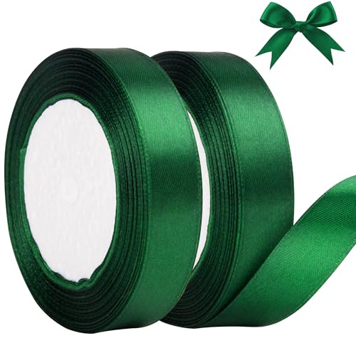 AWCIGG® Cinta de Satén Verde 20mm x 44m, de Regalo, Raso, Navidad, Decorativa para Envolver Regalos, Boda, Lazo, Bautizos y Manualidades (22m/roll)