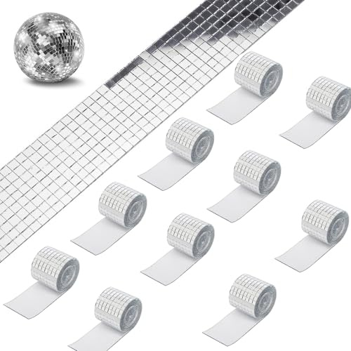 WOOLUCK® 10 rullar 16 000 stycken självhäftande minispeglar, mosaik spegelplattor klistermärken glas 5 x 5 mm för discokula pyssel, gör-det-själv kök badrum KTV