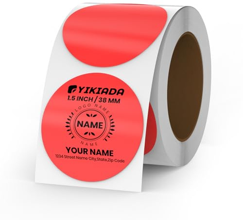 YIKIADA Etiqueta térmica de puntos rojos de vinilo, rollo autoadhesivo de 38 mm, etiqueta de dirección, pegatinas de impresora impermeables para logotipo, código de barras, código QR, inventario, 500