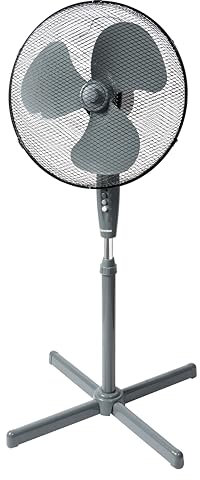 Bestron Standventilator mit drei Geschwindigkeitsstufen, Ventilator mit 75° Oszillation-Funktion & höhenverstellbar bis 122 cm, Ø 45 cm, 45W, Farbe: Grau