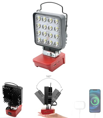 Compatible con Milwaukee M18 18V Batería Luz de Trabajo LED Inalámbrica 5000LM 34W Luz de Inundación Recargables Foco LED Portátil con Puerto de Carga USB y tipo C & Protección de Bajo Voltaje