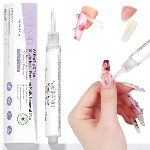 SAVILAND Solid Nail Glue Remover Pen: 10s Quick Removal Press On Nail Glue Remover for False Nails Press on Nails with Vitamin E Castor Oil False Nail Remover for Nails Art, Alcohol Free Acetone Free