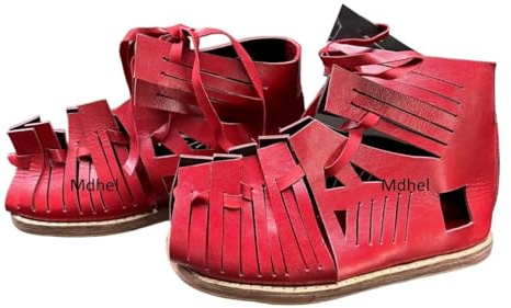 Mdhel Roman Leather Caligae Pair, Red Color, New Leather Sandal Footwear (US 8)