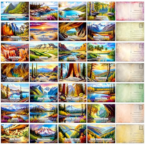 PARTH iMPEX 63 US National Parks Postcard Set - Vintage Travel Posters Aesthetic Wall Collage Kit - All Occasion Cards Unique America Pictures with Mailing Side - 4 x 6 Postcards