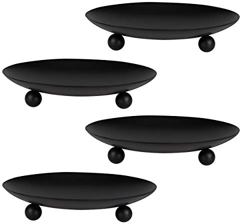 Portavelas de Pilar, Placa de Vela de Hierro, Plato Vela Decorativo para LED y Velas de Cera, Conos de Incienso, Soporte de Velas Pedestal Decoración para SPA, Bodas, Fiestas (Negro)