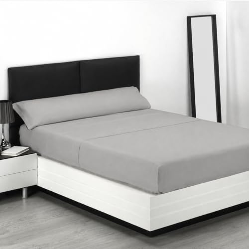 Sábanas 135x190 - Juego de Sábanas 3 Piezas - 100% Microfibra Suave y Transpirable - Sábana Bajera Ajustable, Encimera y Funda Almohada - Ropa de Cama Lisa y Elegante (Gris)