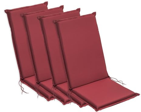 sleepling Hochlehner Auflagen 4er Set, Bequeme Gartenstuhlauflagen, Sitzauflagen Gartenmöbel 120x50 cm, 6 cm dick, waschbar, Befestigungsbänder, rot
