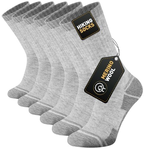Stoeury Merino Vandringsstrumpor för Herr och Dam, Tjocka Termosockor, Vintersockor, Varma Merinoullsockor för Utomhusbruk, Anti Blåsor, Vadderade Vandringssockor, Andningsbara Sportsockor, 3 Par