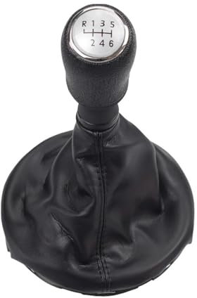 Pommeau de Levier de Vitesse Soufflet de Levier de pour Vitesse en Cuir pour Voiture, Compatible avec pour Transporter T5 T5.1 GP T6 2003-2006 2007 2008 2009 2010 2011(Argent,6 Speed)