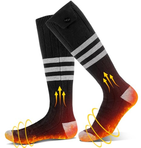 Heated Socks for Men Women, Rechargeable Electric Heated Socks with 4 Heating Levels, Washable Warm Socks for Winter Hunting Outdoor Working Skiing Hiking Cycling Camping Fishing (Black & Grey)
