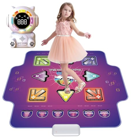 Mostop Dance Mat Toy for Kids, Rechargeable Dance Pad with Light-up 8 Buttons & Wireless Bluetooth, Dancing Music Playmat with LED Light, Adjustable Volume, 5 Game Modes, Gift for Kids Girls 3-12
