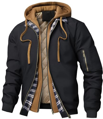MEDUOLA Blouson Homme avec Capuche Double Zippé Hiver Manches Longues avec Poches Chaud Veste Sport DéContracté Manteau (3XL,Nior)