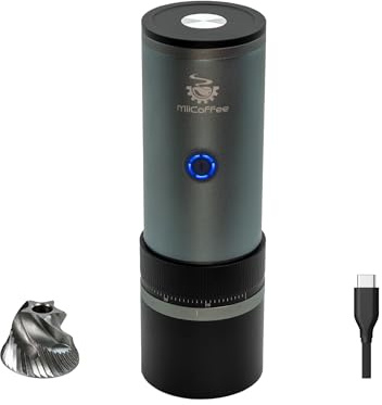 MiiCoffee PT2 tragbare elektrische Mahlwerk-Kaffeemühle, USB-C wiederaufladbare Edelstahl-Kegelmahlwerk-Mühle, Aluminiumgehäuse mit Reinigungsbürste im Lieferumfang enthalten