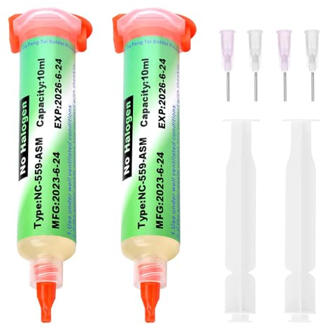 2 Stück Flussmittel Löten 20ml, SMD Elektronik Lötpaste Lötflussmittel Flussmittel Löten Solder Paste Flux Pasten, Für BGA Reflow, CPU/PCB/SMD/IC Lötzinn, mit 2 Schieber 4 Nadeln