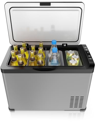 Brandson - ECO Kompressor Kühlbox XXL elektrisch - 30L Getränke Kühlschrank - Gefrierbox Kühlung bis – 22°C - Autokühlbox mit ECO Modus - 30 Liter 12V 24V KFZ – für LKW Auto Camping Boot – Cool Grey