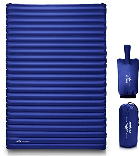Double Camping Sleeping Pad, Ultralight Waterproof Inflatable 2-Person Sleeping Mat with Inflation Bag, Lightweight Portable Air Mattress for Outdoor Backpacking Hiking Car Traveling Tent (Navy)