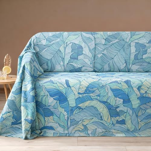 Caleffi Telo Arredo Copridivano Matrimoniale 270x270 cm Grandecor Forest in 100% Cotone – Copritutto Multiuso per Divano Letto Tavolo Pic Nic (Blu)