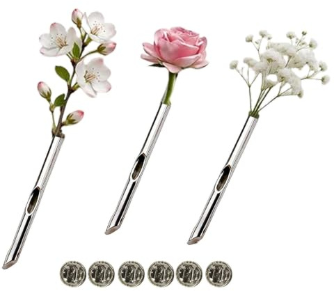 A Kind Brosch Blomhållare 3 Stycken Rostfritt Stål Estetisk Unisex | Herrbrosch med blomster För Vänner, Mors Dag, Födelsedag, Årsdagar, Fest, Högtid, , Skola Och Dagligt Bruk