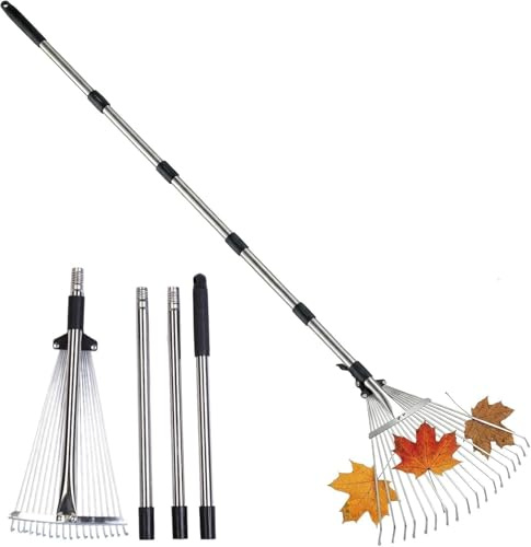 Nikou Rastrillo de Hojas Ajustable con Mango, 180 cm Rastrillo de Jardin