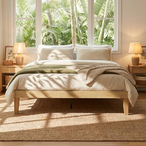 elnure king Size Bed Frame 150x200 cm Wood Platform Bed with Wooden Slats Support Underbed Space for Storage No Box Spring Needed - Noise-Free Design-Easy Assembly - Minimalist Style