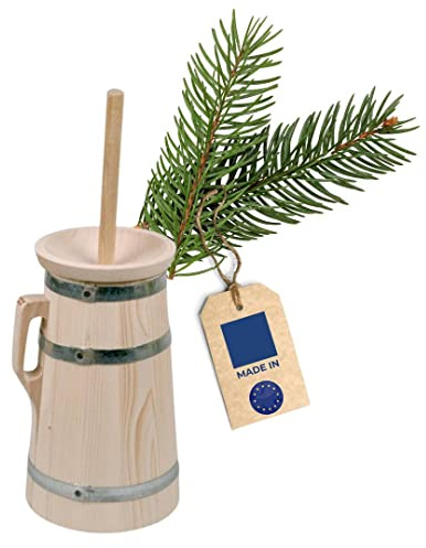 HOFMEISTER® Zangola per Burro in Legno, per 2 Litri di Panna, per preparare Il Vostro Burro, Autentico Oggetto da bottaio in Abete Rosso Non trattato, per Decorazione o Come Regalo, Made in EU, 42 cm