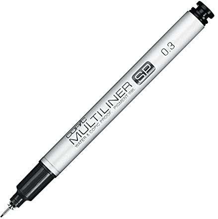 COPIC Multiliner SP 0,3 mm, Black, Aluminium Fineliner mit einer feinen Spitze und wasserbeständiger Pigmenttinte