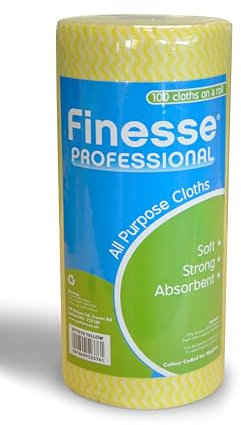 Finesse Professional All Purpose Cloths, Roll of 100 | Soft, Strong and Absorbent | Yellow
