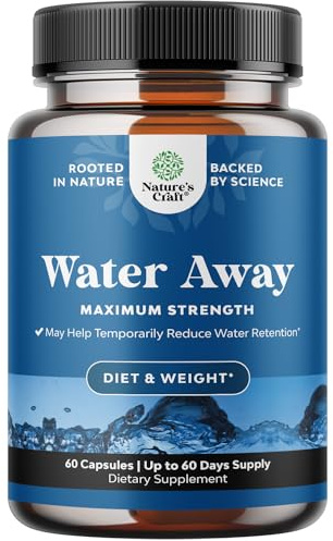 Water Away Herbal Diuretic Pills High Strength - Fluid Retention Supplement with Dandelion Leaf Extract & Green Tea for Bloating Relief for Women & Men - Capsules for Leg & Feet Swelling - 60 Count