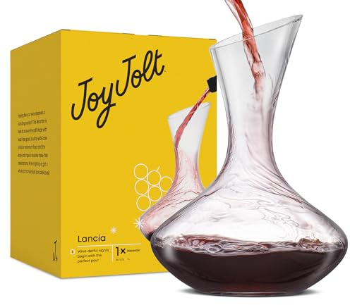 JoyJolt Lancia Hand Blown Crystal Wine Decanter and Aerator Glass Red Wine Carafe 750ML