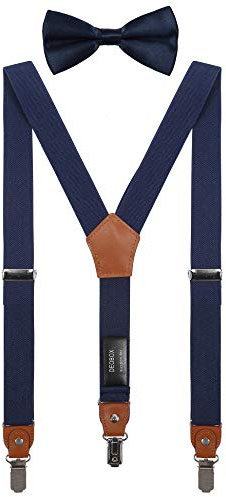 DEOBOX Children Suspenders and Bow Tie Set Navy Blue for Wedding Adjustable 40