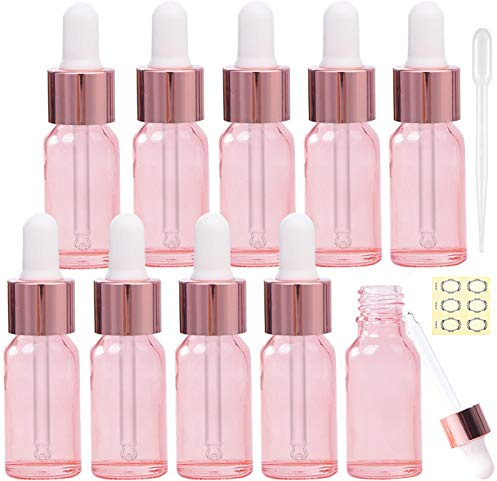 Alledomain 10 x 10 ml rödgyllene glasflaskor med pipetter, tomma minidroppflaskor, rödgyllene metalllock, aromaterapiblandningar, kemiska vätskor.