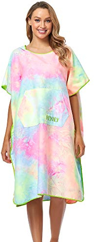FLYILY Adulto Unisex Bata Poncho de Toalla para Niños Natación Toalla Playa Surf Poncho Albornoz Robe con Capucha para Cambiarse de Ropa(TieDye01,L)