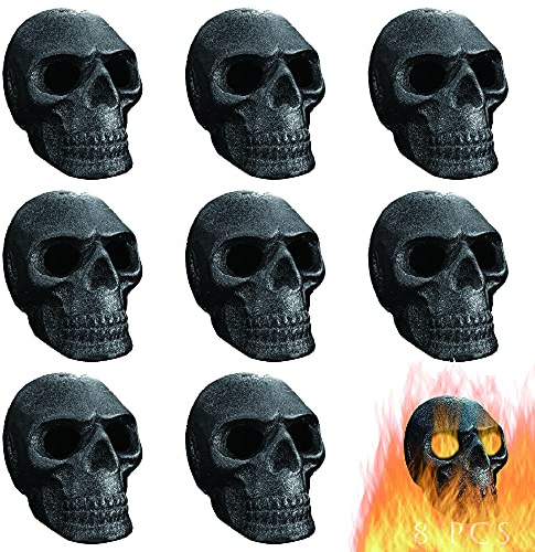 FYZTCOCPT Gasscheit mit Totenkopf-Imitat, für Innen- und Außenbereich, aus Metall, Halloween-Dekoration, Totenkopf-Holzkohle (feuerfest) (feuerfest) (feuerfest) (8 Stück)