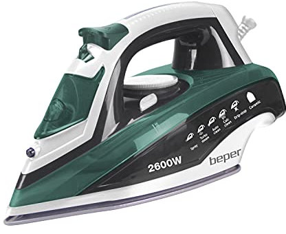 BEPER P204FER003 Fer à Repasser, 400 ml, 2600 W, plaque acier, repassage sec/vapeur, température réglable, système anti-calcaire, anti-goutte, auto-nettoyage