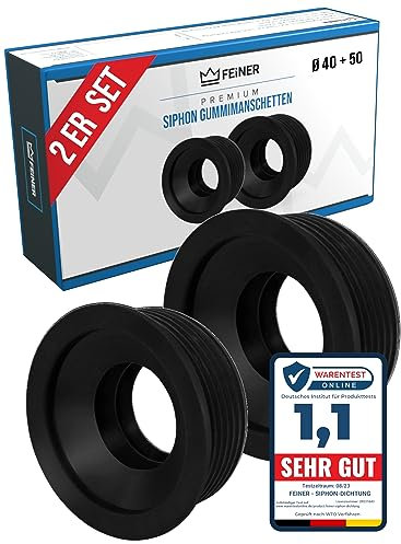 FEINER® [ 2er SET ] Siphon - Gummimanschette 50 32 - Außen Ø 50mm + Ø 40mm – beide Innen-Ø 28-32mm Gummimanschetten - Anschluss an DN 40 und 50 HT Ablauf Rohre und Siphonbogen