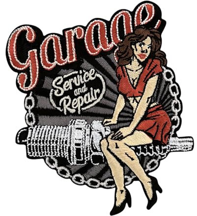 Urbanski Patch Pin up Girl retro vintage Biker zum Aufbügeln 9,8 x 9 cm | Aufnäher Applikation Bügelbild