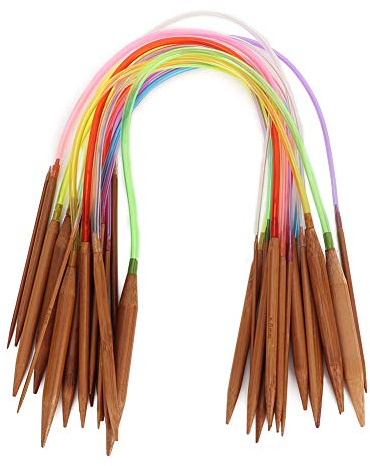 18 st cirkulära bambustickningsnålsset, flerfärgade plaströr koliserade dubbla ringformiga nålar för stickning, 18 storlekar: 2 mm - 10 mm (60 cm)