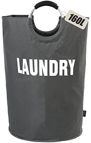 DOKEHOM 160L Großen Faltbare Wäschekörbe (7 Farben), Zusammenklappbaren Wäschesäcke, Kleider Tasche (Dunkelgrau, XXL) EINWEG