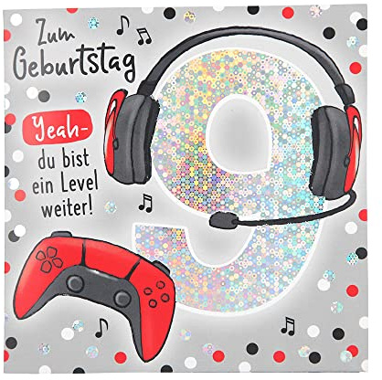 Depesche 11515-018 nummerkort för 9:e Födelsedag med musik, raffinerat vikbart kort med originell inre text, inklusive kuvert, format 15,5 x 15,5 cm