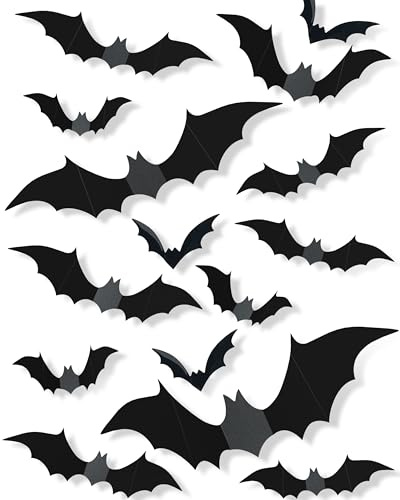120 Pcs 3D Halloween Decorations Bats Decor,5 Sizes Bats Wall Decor Indoor