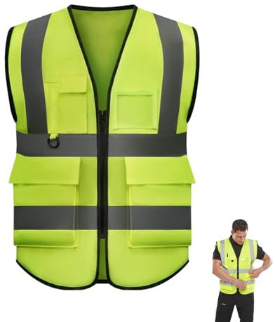 Senshuomy Hi-Vis Vest Waistcoat, High Visibility Sleeveless Waistcoat for Women Men High Visibility Reflective Safety Security Vest with Pockets Zipper Front Meets ANSI/ISEA Standards