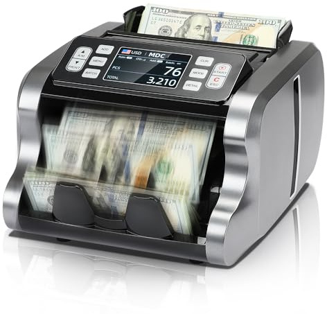 MUNBYN IMC09 Mixed Denomination Money Counter Machine, Value Counting, UV/MG/IR/MT Bill Counter, 3.5 TFT Display Money Counting Machine Printer Enabled, USD, EUR, MXN Cash Counter for Business(Black)