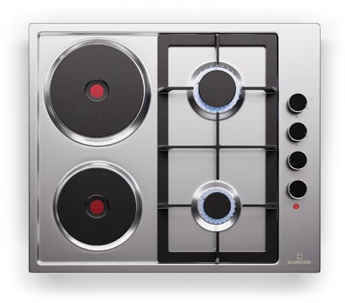 Klarstein MultiChef 4 Plaque De Cuisson Gaz Et Électrique - 4 Zones, 6300W, Acier Inoxydable, Allumage Automatique, Sécurité Enfants, Compatible Gaz Naturel & Gpl, Facile À Nettoyer, 58X8X50Cm