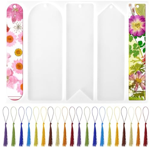 Lot de 5 marque-pages en résine époxy avec 20 pompons - Moule en silicone pour bricolage en résine époxy