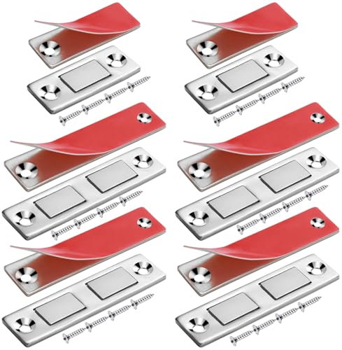 Prebarfun 6 Stück Magnetschnäpper,6.5cm*1.6cm/ 4.2cm*1.7cm Magnete für Schranktüren, 2 GrößenTürmagnet Extra Stark, Magnet Schranktür für Möbel Schranktür Schließen