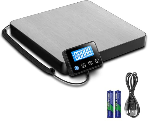 Drcowu Balance postale digitale 200kg/440lb, Balance d'expédition de avec Hold et Tare, Précision de 10g, Balance numérique pèse-lettres en acier inoxydable, affichage LCD séparé