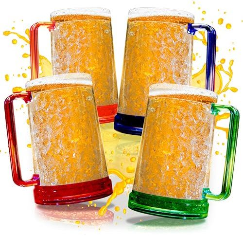 Granatan Beer Mugs with Gel Freezer 16 oz, Clear Double Walled Beer Mugs with Handles Set of 4