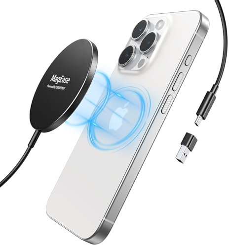 EXW Chargeur sans Fil pour iphone 15W,Rapide Chargeur Mag-Safe,magnétique Chargeur sans Fil,Chargeur Induction Compatible avec iPhone 16/15/14/13/12/11/AirPods 2/3/pro(Noir)