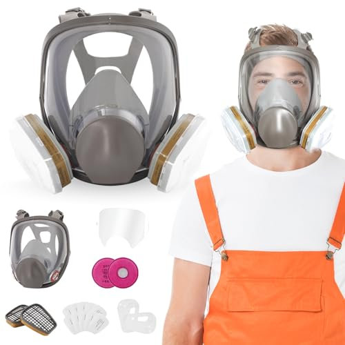 Trudsafe 27 en 1 Masque Anti-Poussière Complet 6800 Avec Cartouche de Vapeur Organique 6001 et 10 Couvre-Lentilles 6885, Masque Anti-Poussière Protection Respiratoire Contre les Poussières